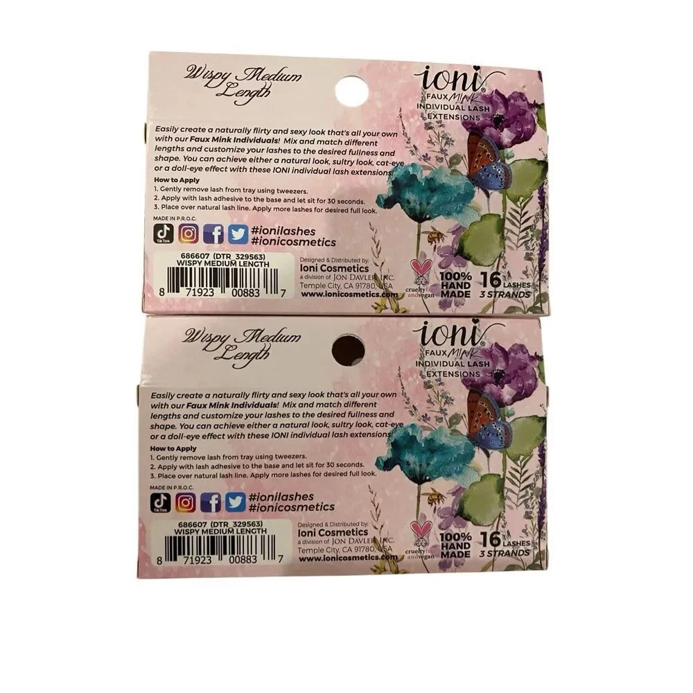 Ioni 3D Faux Mink Individual Lash Extensions Wispy Medium Lot Of 2 Set Cosmetics